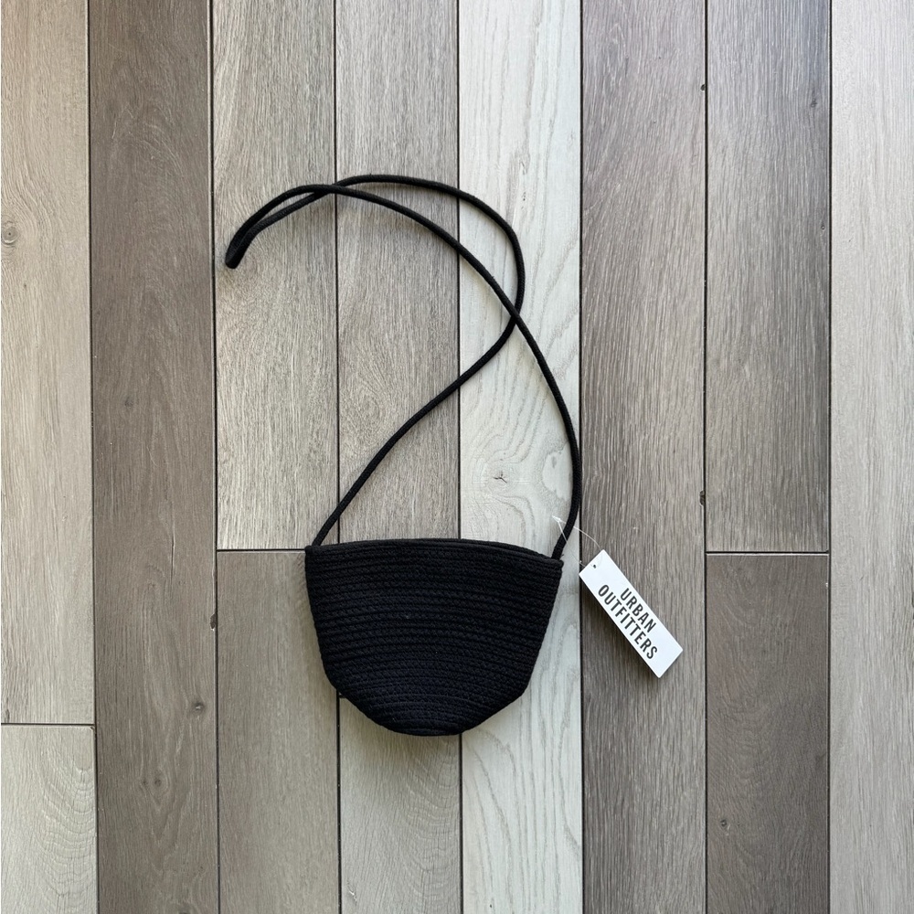Urban Outfitters Black Rope Woven Mini Bowl Bag With Strap
